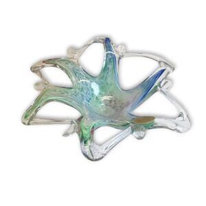 Vintage Murano Hand-Blown Multicolor Glass Stretched Star Fish Candy Bowl 9 1/2"